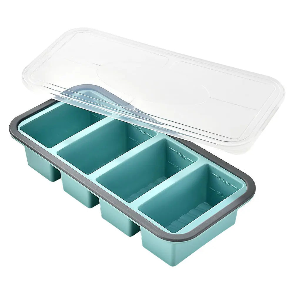 Silicone Freezer Trays with Lids – Soup, Meal Prep, Broth, Sauce & Leftovers Storage (4 compartments - 1 Cup) My Store