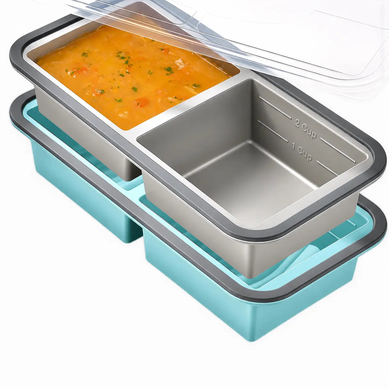 Silicone Freezer Trays with Lids – Soup, Meal Prep, Broth, Sauce & Leftovers Storage (2 compartments - 2 Cups) My Store