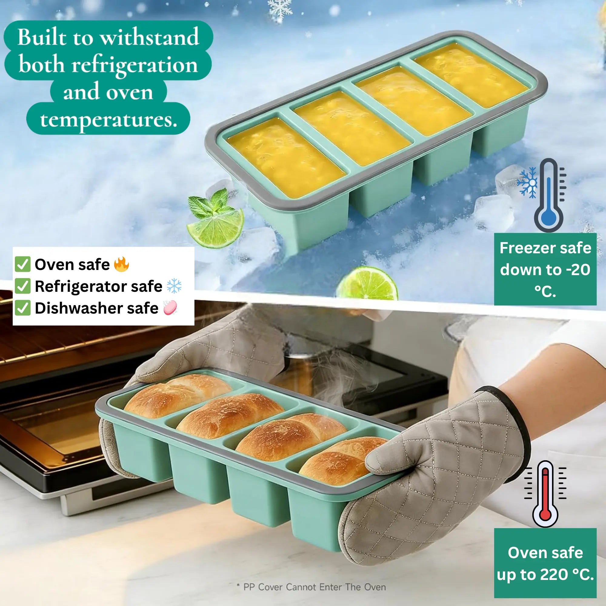 Silicone Freezer Trays with Lids – Soup, Meal Prep, Broth, Sauce & Leftovers Storage (4 compartments - 1 Cup) My Store