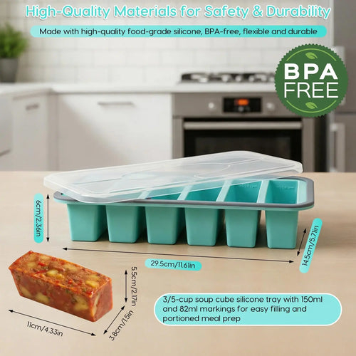 Silicone Freezer Trays with Lids – Soup, Meal Prep, Broth, Sauce & Leftovers Storage (6 compartments - 3/5 Cup) My Store