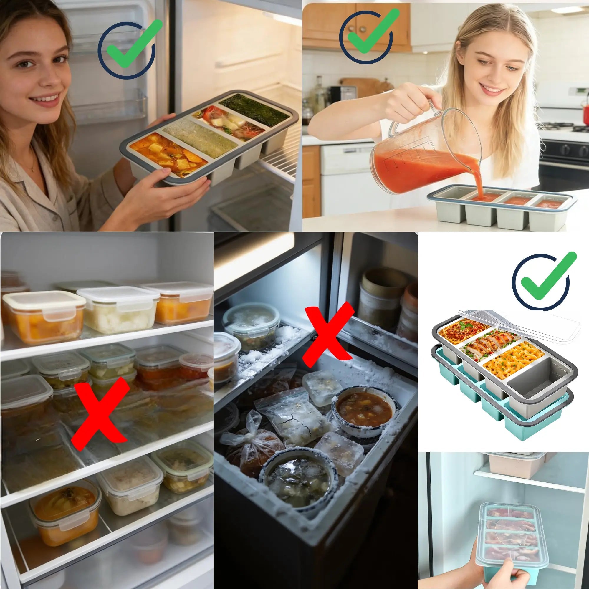 Silicone Freezer Trays with Lids – Soup, Meal Prep, Broth, Sauce & Leftovers Storage (4 compartments - 1 Cup) My Store