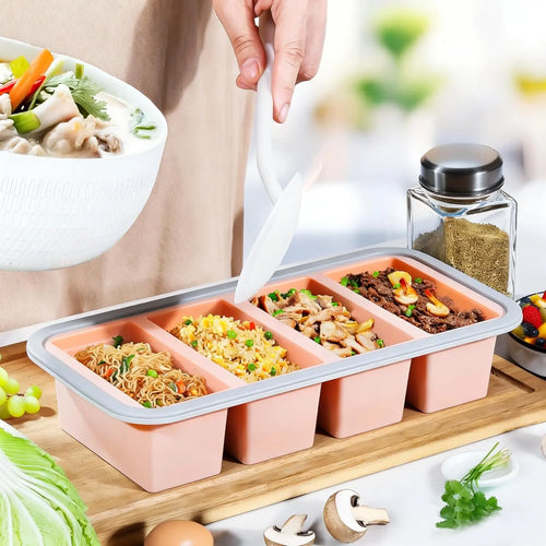 Silicone Freezer Trays with Lids – Soup, Meal Prep, Broth, Sauce & Leftovers Storage (4 compartments - 1 Cup) My Store