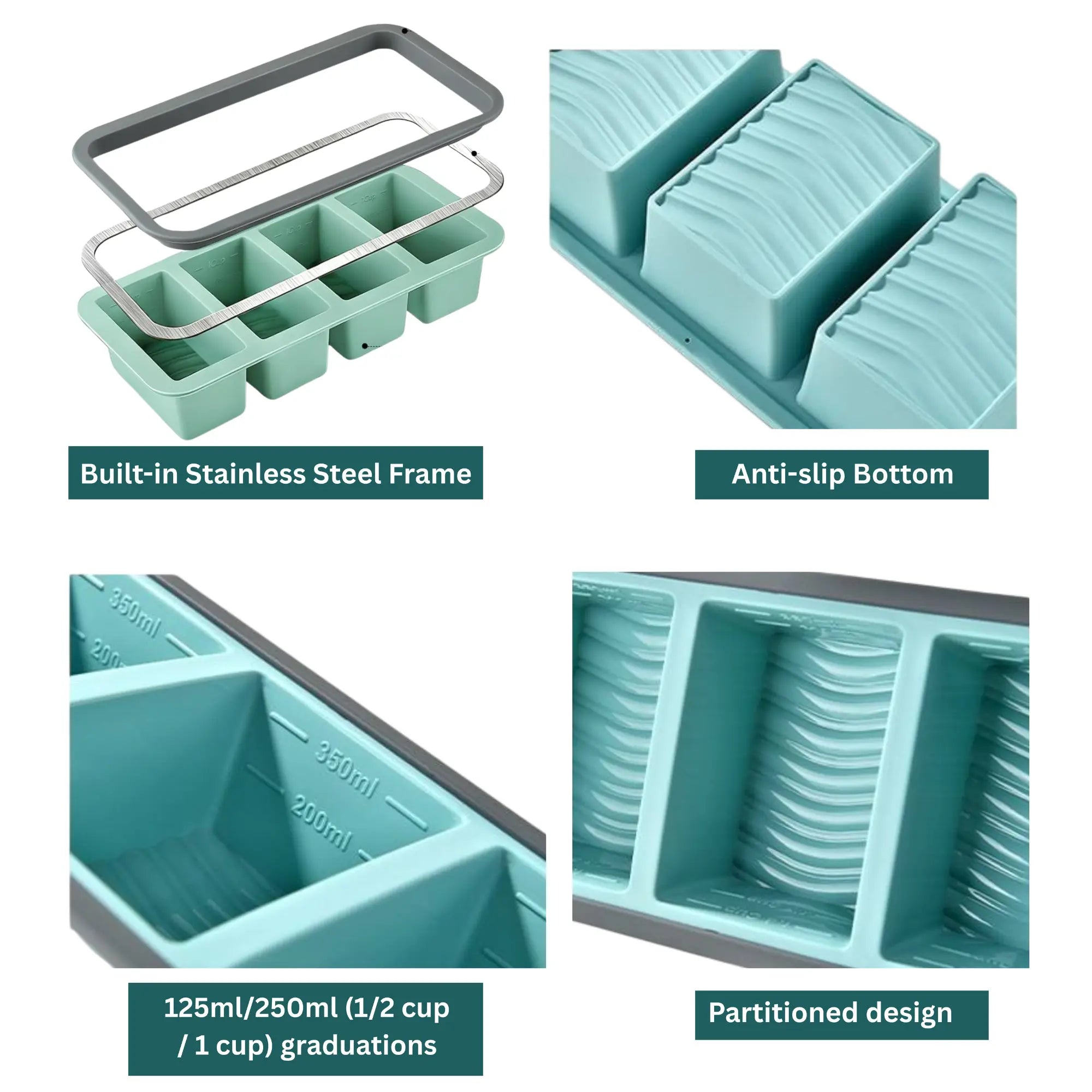 Silicone Freezer Trays with Lids – Soup, Meal Prep, Broth, Sauce & Leftovers Storage (4 compartments - 1 Cup) My Store