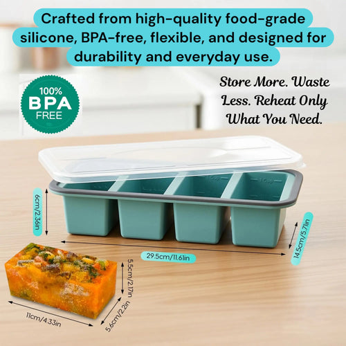 Silicone Freezer Trays with Lids – Soup, Meal Prep, Broth, Sauce & Leftovers Storage (4 compartments - 1 Cup) My Store